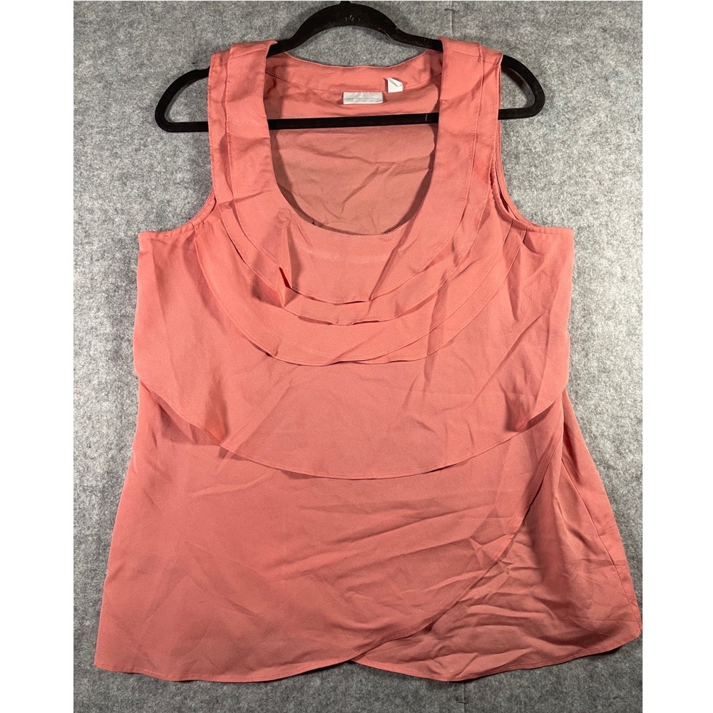 New York & Company Coral Pink Tiered Ruffle Sleeveless Blouse Top Large